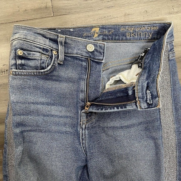 7 for All Mankind High Waist Skinny Jeans Silver Stripe Size 25 - Picture 4 of 9